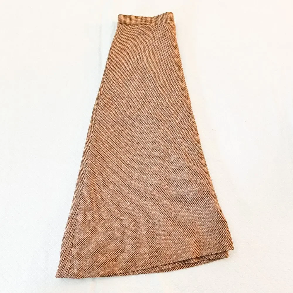 Bagatelle Houndstooth Woven Tweed Wool Skirt Brown/Orange SZ10